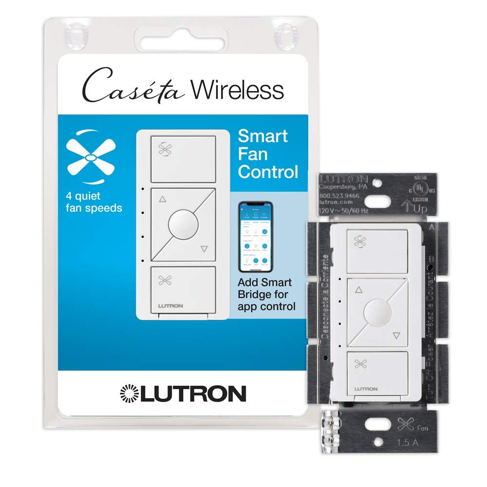Lutron Caseta Smart Fan Speed Control PD-FSQN-WH - a rock-solid 4-speed in-wall fan controller that Home Assistant drives locally over the LEAP protocol