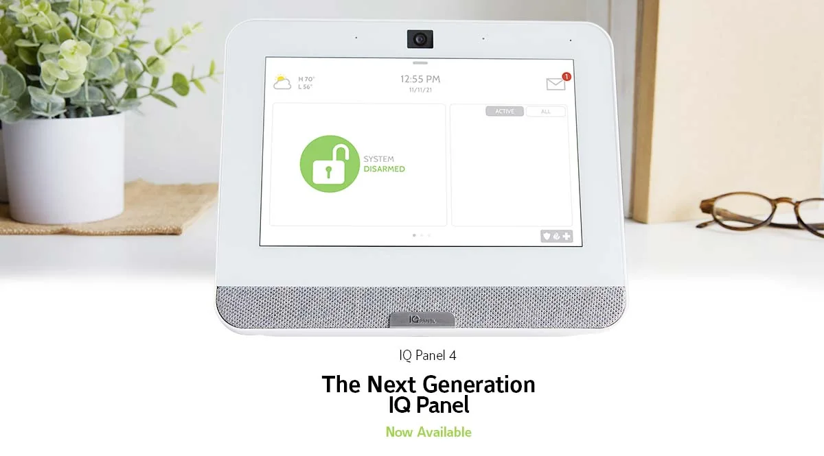 Qolsys IQ Panel 4 - an all-in-one touchscreen panel supporting PowerG, S-Line and 345 MHz sensors that can be controlled