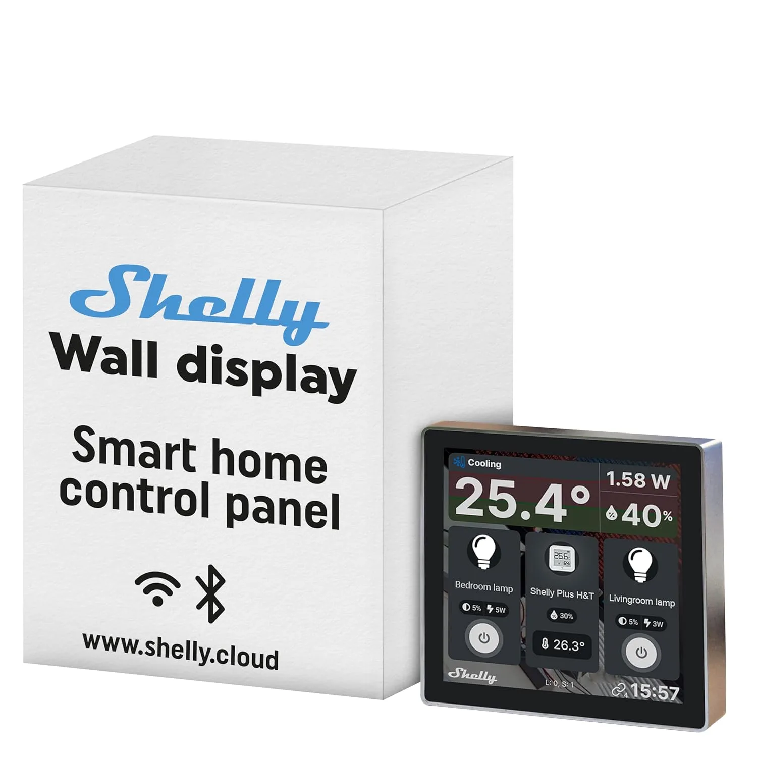 Shelly Wall Display — A smart switch with a built-in touchscreen display and environmental