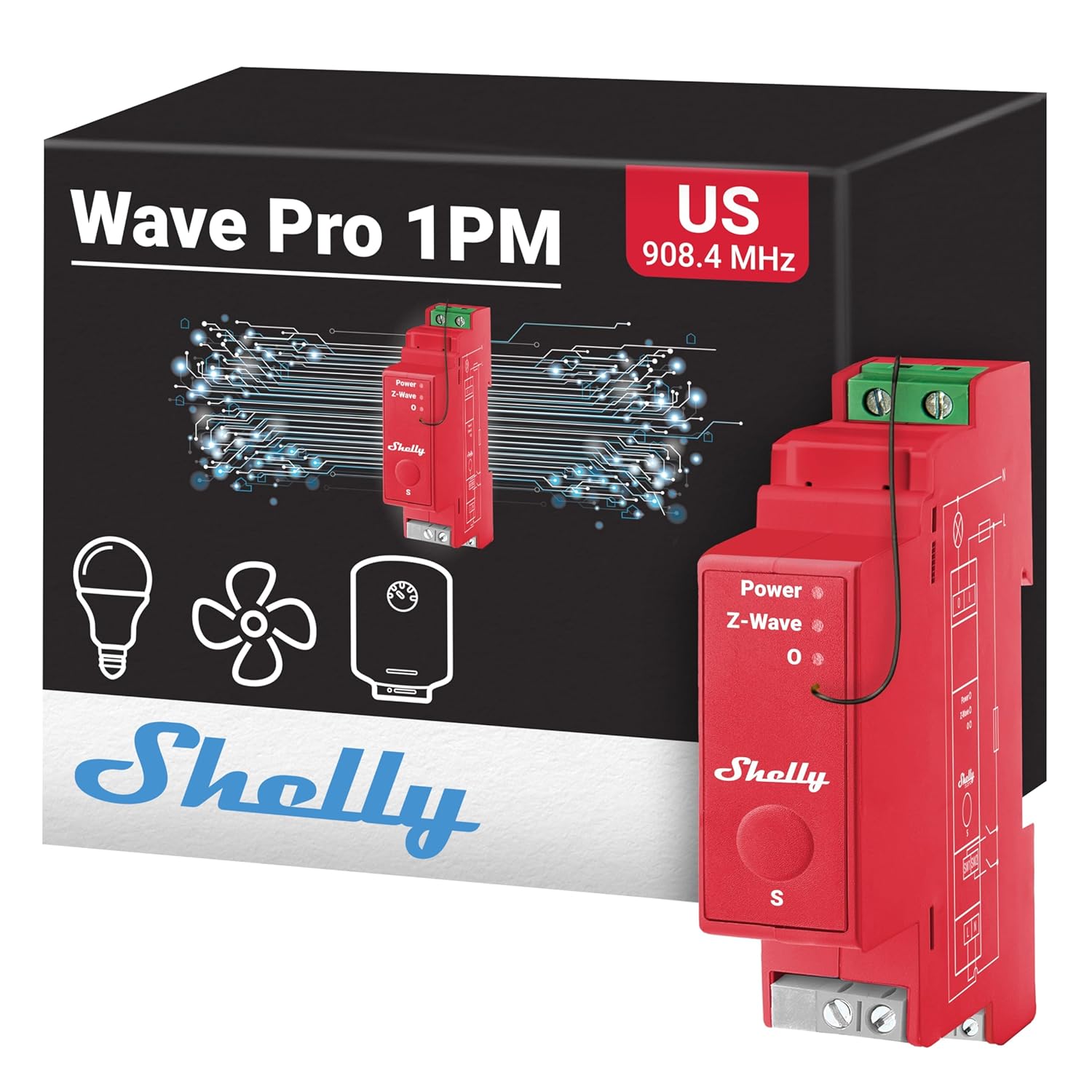 Shelly Wave Pro 1PM DIN-rail Z-Wave relay