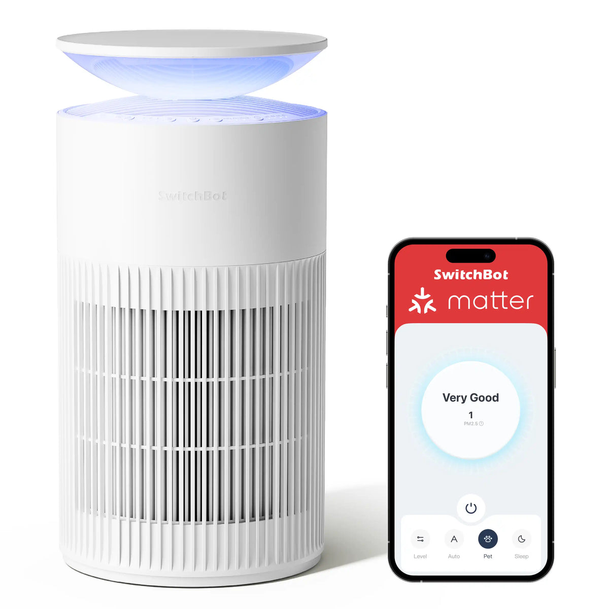 SwitchBot Air Purifier — Matter-enabled HEPA air purifier with reasonable noise/CADR balance