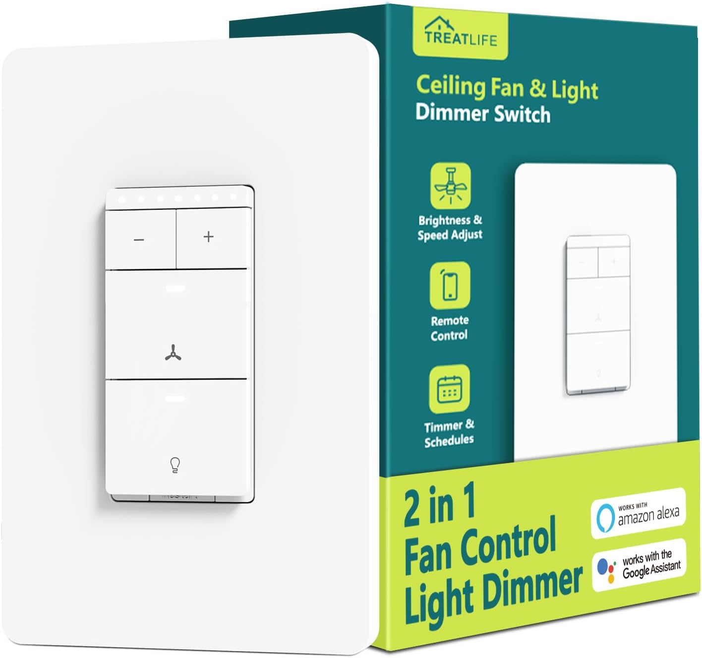 Treatlife Smart Ceiling Fan Control DS03 — Budget single-gang fan and light switch that can be flashed