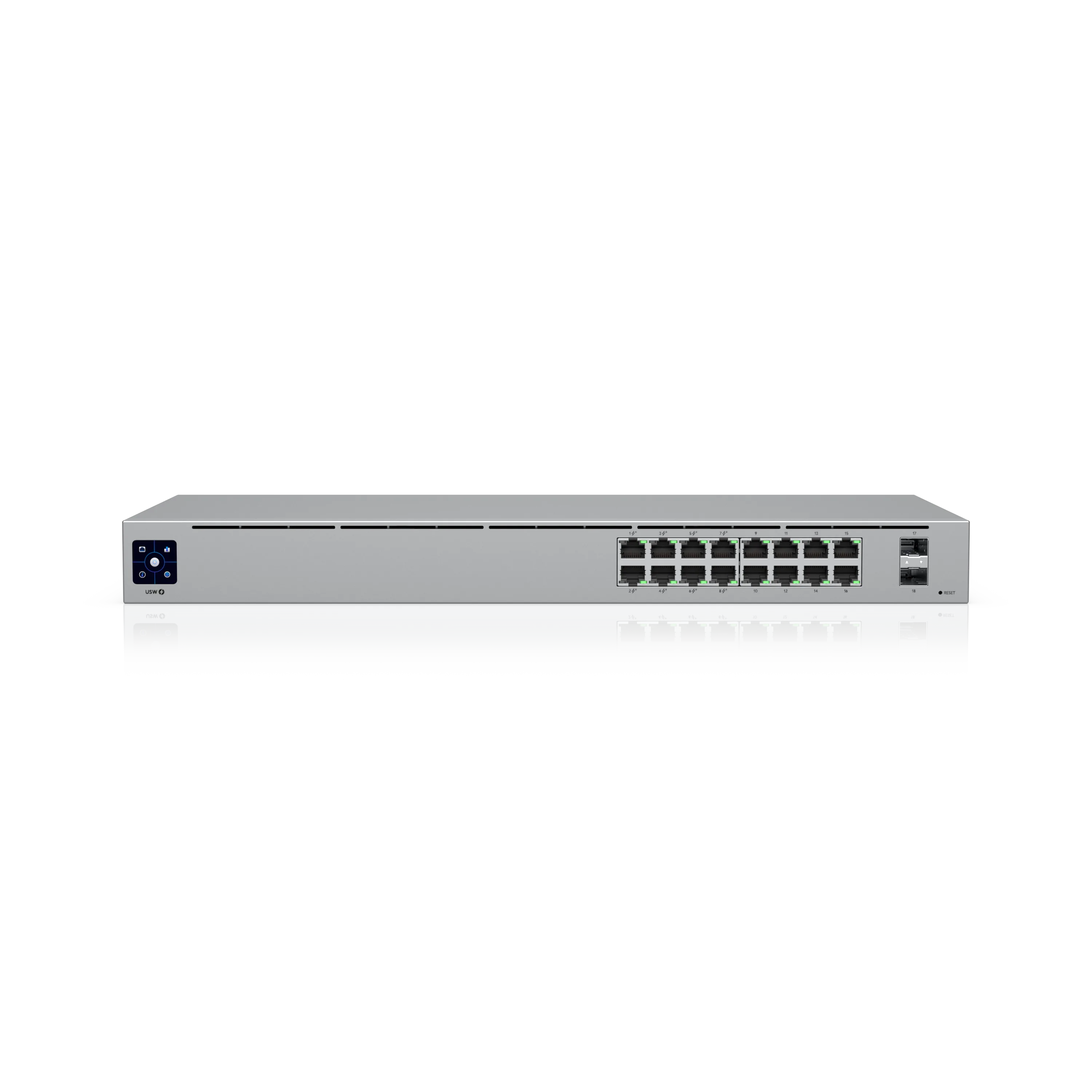 UniFi Switch 16 PoE (150W) - A managed 16-port gigabit PoE+ switch with 150W total PoE budget and two 1G SFP uplinks